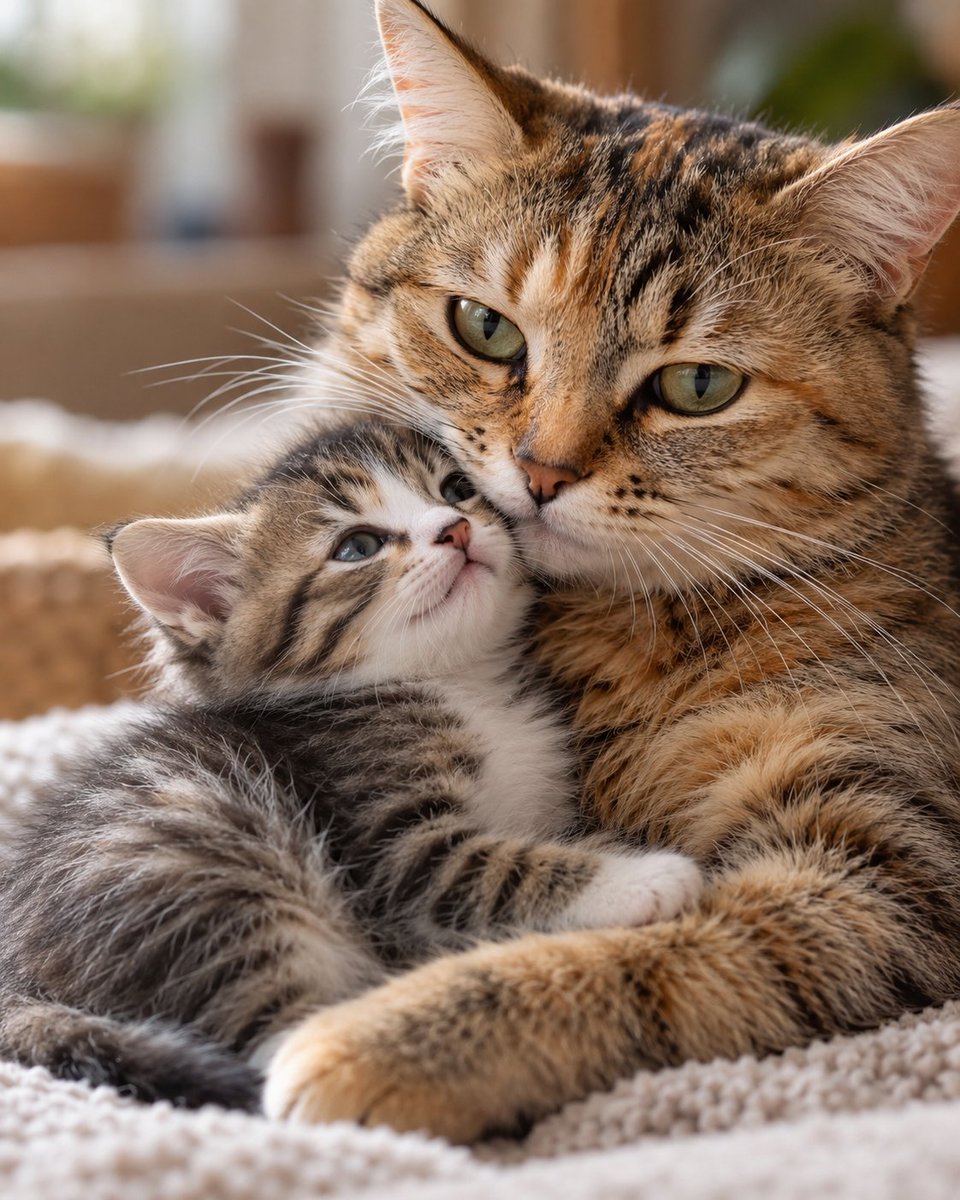 Mother Cat Nuzzling Kitten — output 1