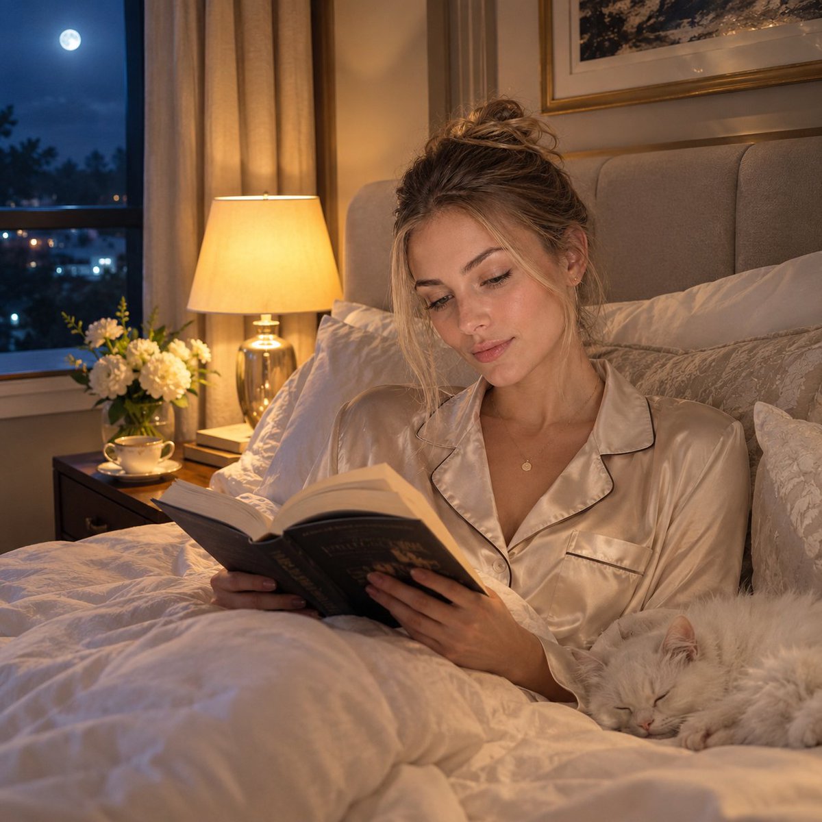 Nighttime Bedroom Reading Scene — output 1