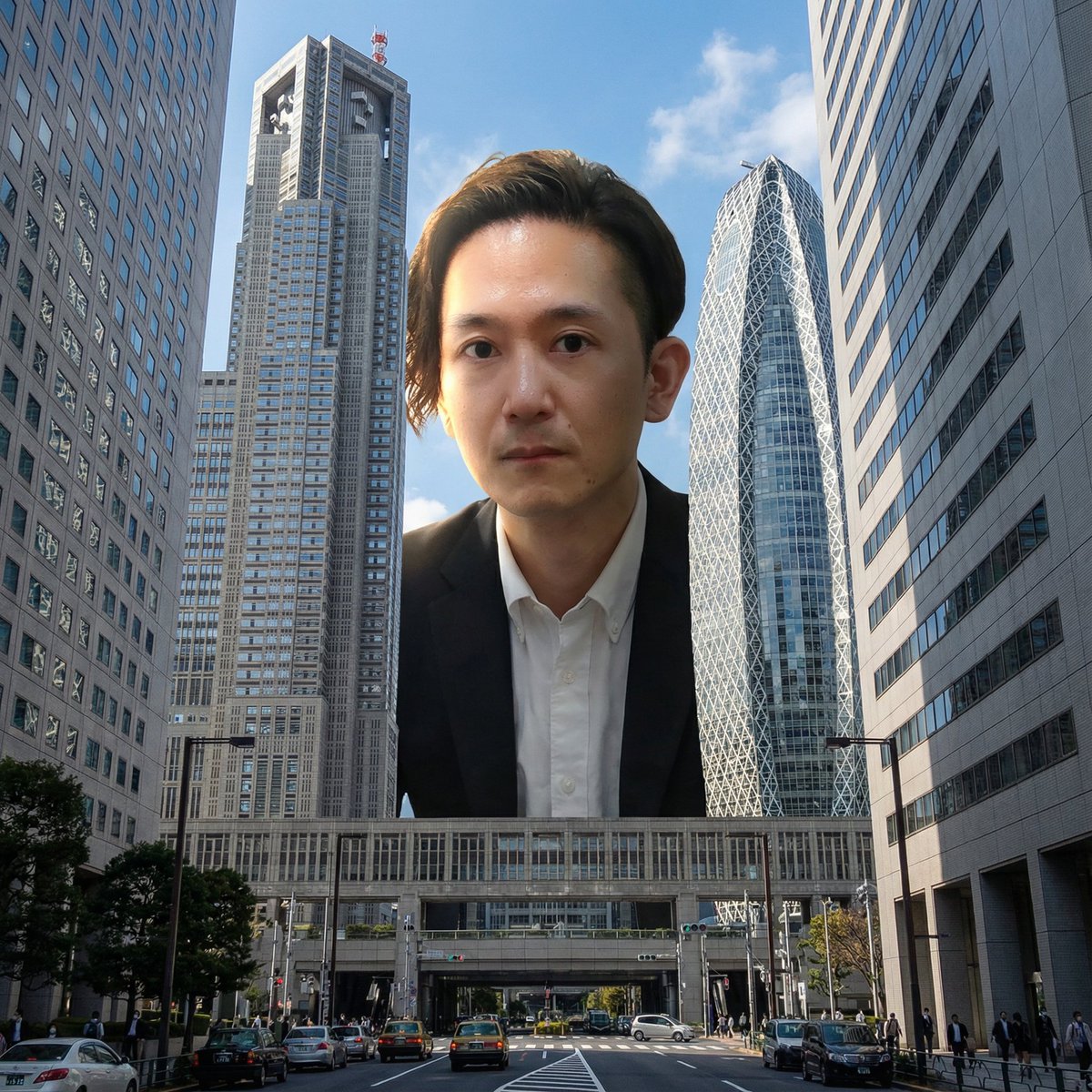 Giant Peering into Shinjuku Prompt — output 1