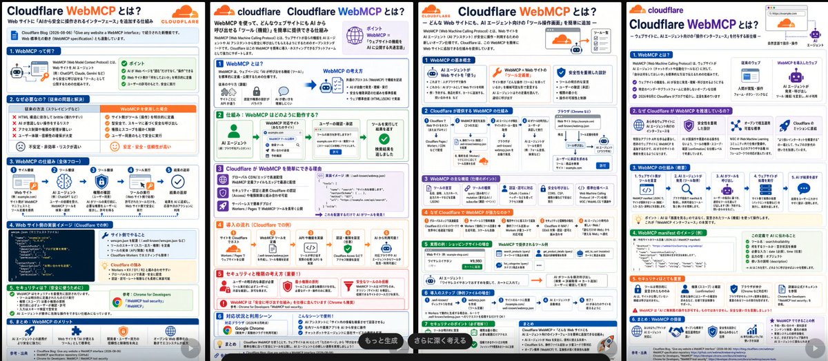 Infographic / Edu Visual - Four Cloudflare WebMCP Infographic Posters — output 1