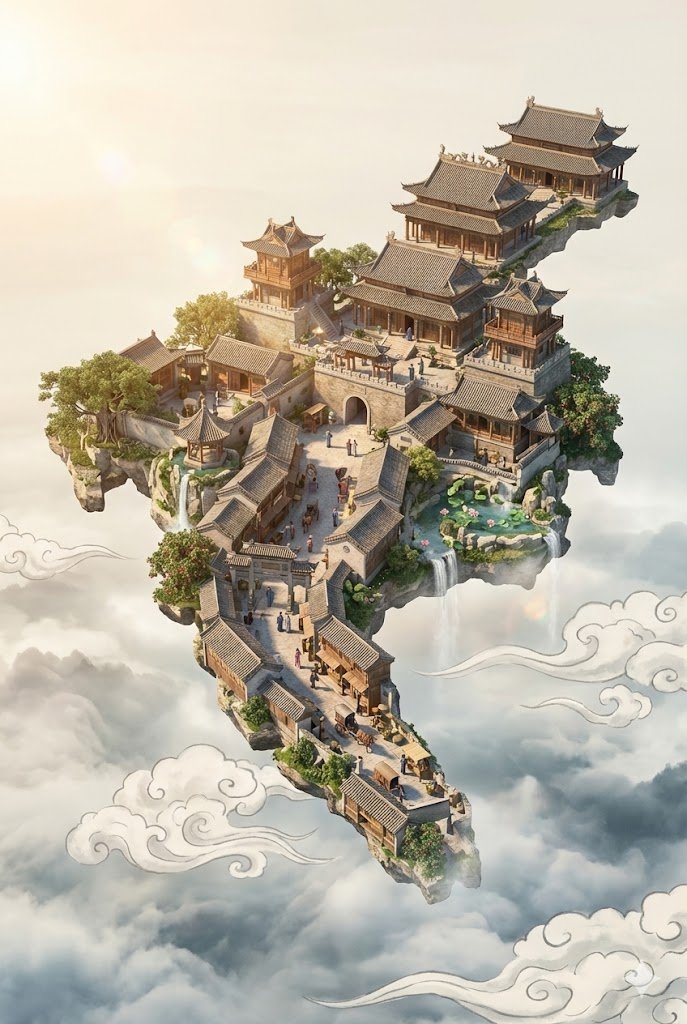Floating Sky Castle Digital Art Poster Prompt — output 1