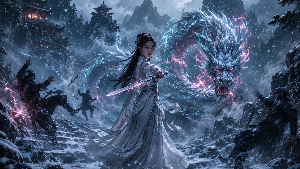 Comic / Storyboard - Chinese Warrior and Dragon Snow Scene — output 1