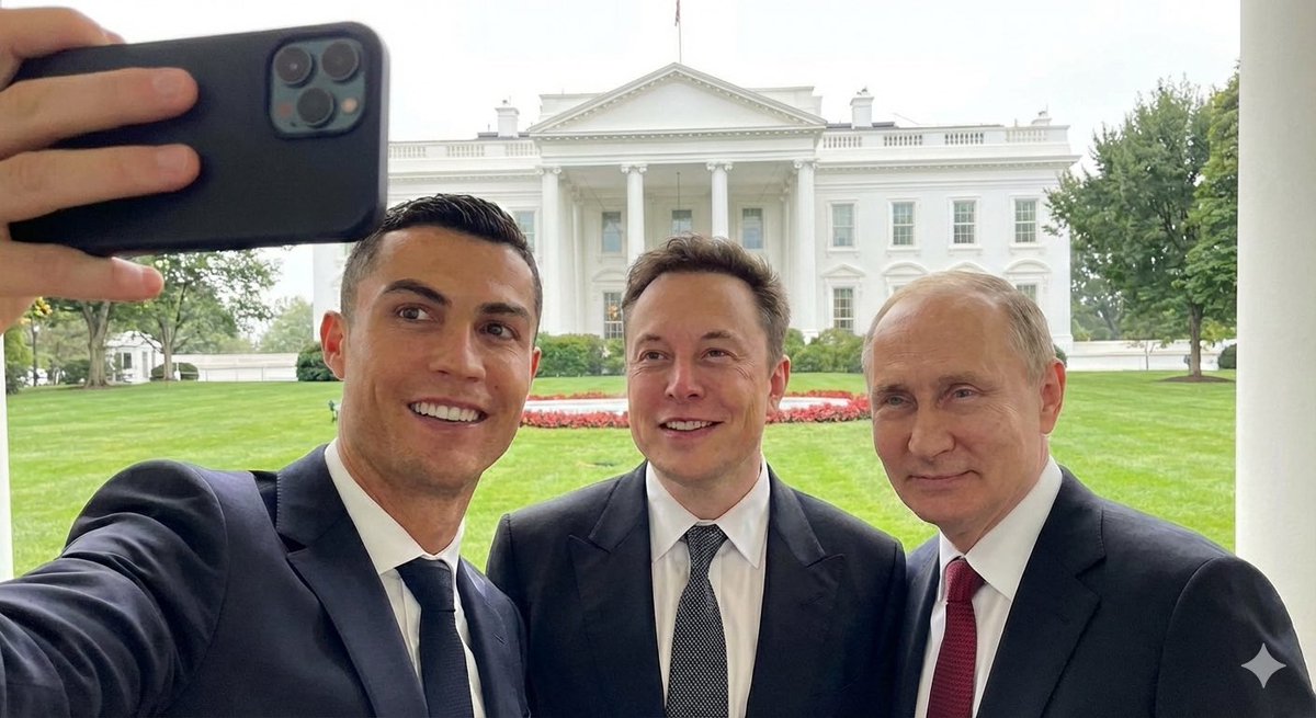 Ronaldo selfie with Musk and Putin — output 1