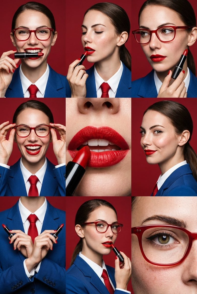 Product Marketing - 9-Panel Editorial Beauty Grid for Lipstick Commercial — output 1