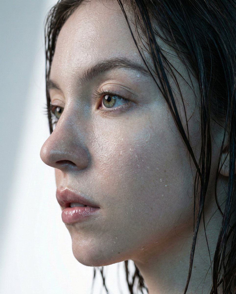 Hyper-Realistic Macro Portrait of Sydney Sweeney (Wet Look) — output 1