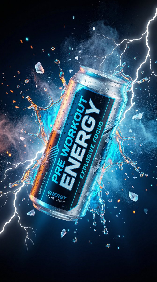 E-commerce Main Image - Energy Drink Product Explosion Commercial Prompt Template — output 1