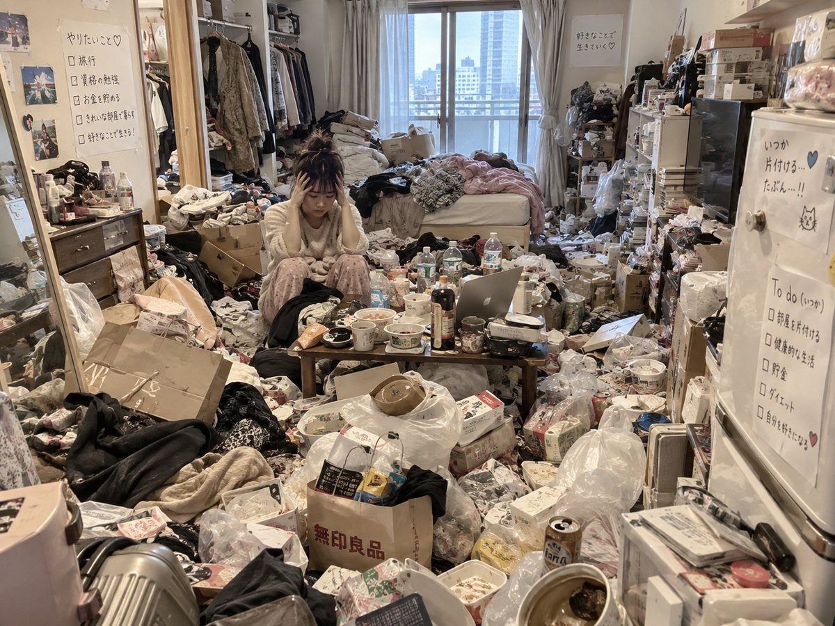 Social Media Post - Despairing Woman in Messy Apartment — output 1