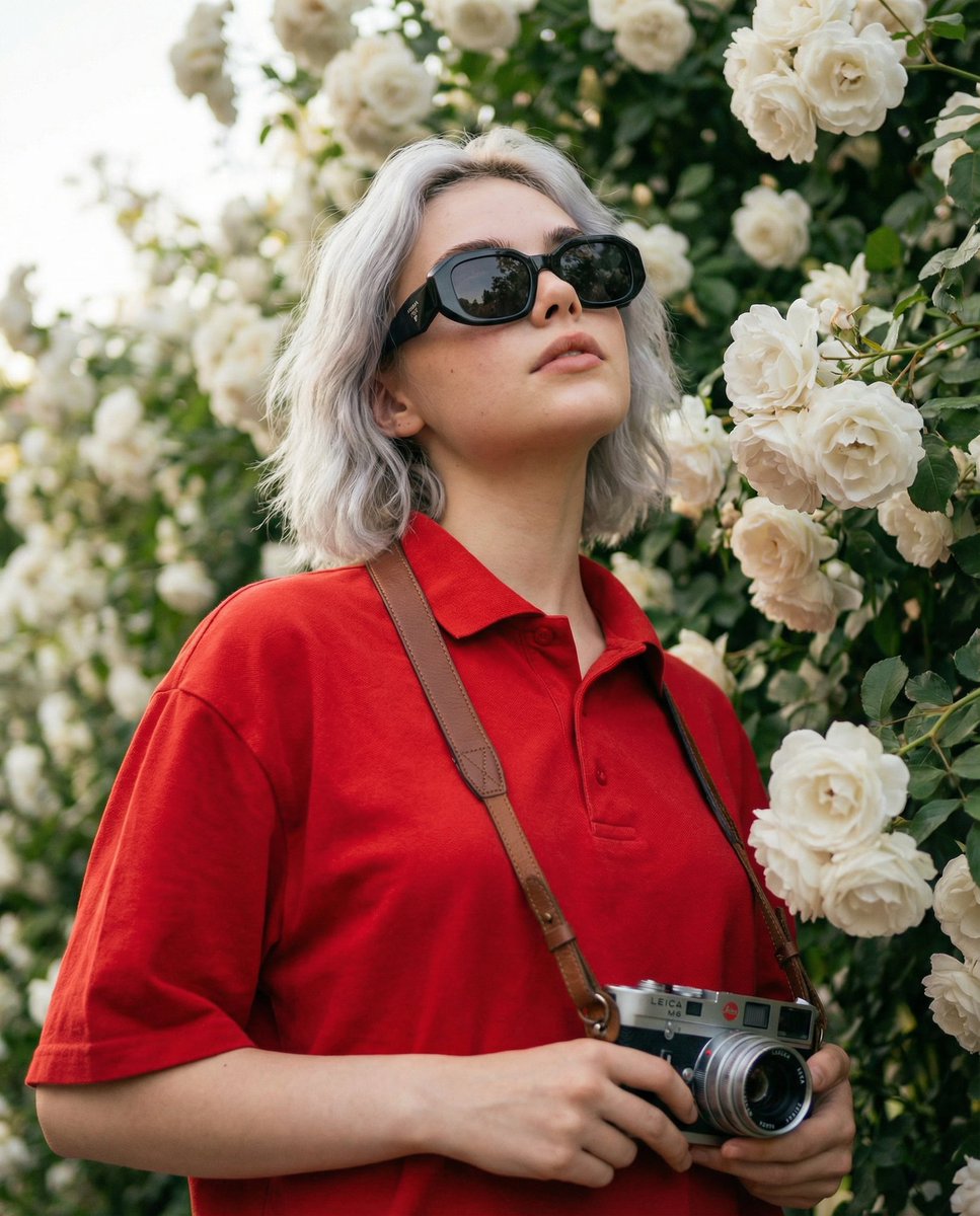 Profile / Avatar - Ultra-Realistic Portrait with Vintage Camera and Flowers — output 1