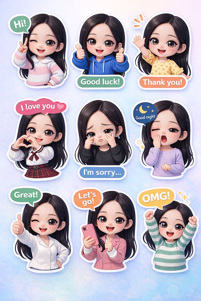 Generate chibi stickers with various poses and expressions — output 1