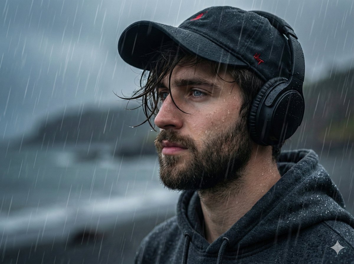 Melancholic Portrait in Coastal Rain — output 1