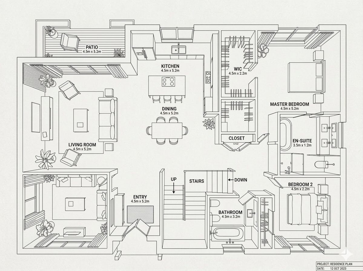 Infographic / Edu Visual - Modern Home Interior Architectural Blueprint Prompt — output 1