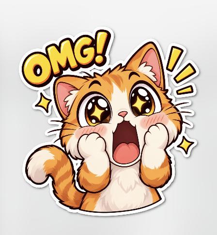 Game Asset - Excited Kawaii Kitten OMG Sticker — output 1