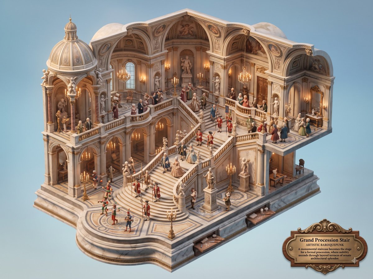 Social Media Post - Whimsical Miniature Baroque Staircase Hall — output 1