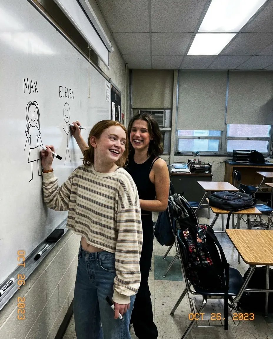Low-Quality Candid Smartphone Photo of Sadie Sink and Millie Bobby Brown — output 1