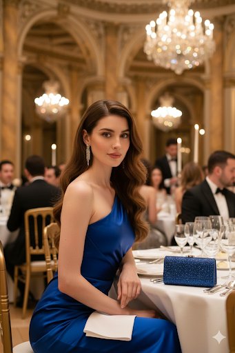 Photorealistic Gala Portrait in Royal Blue — output 1