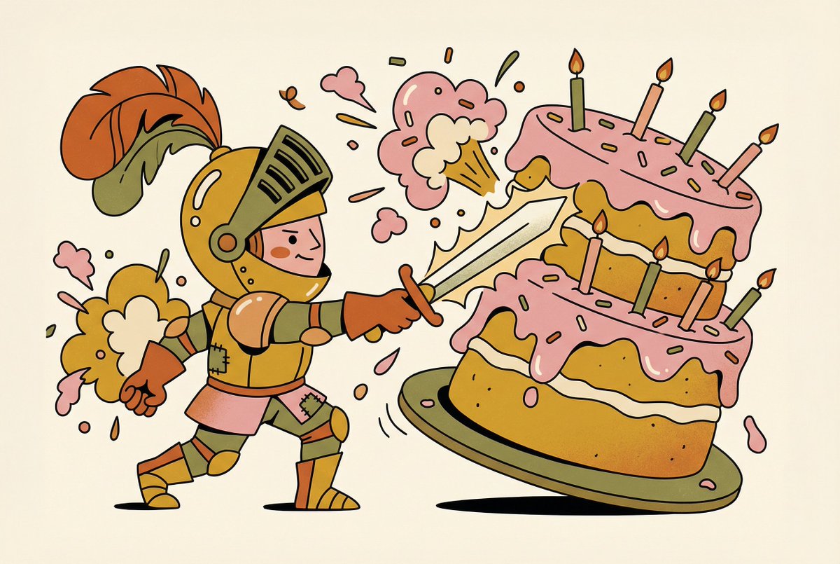 Poster / Flyer - Tiny Medieval Knight vs. Towering Pink Birthday Cake — output 1
