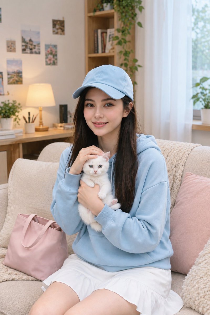 Profile / Avatar - Lifestyle Portrait of Korean Woman with Kitten — output 1