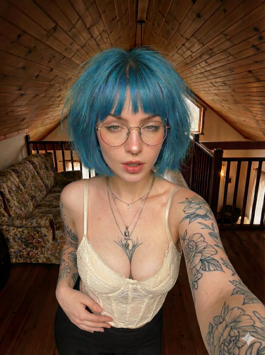 Profile / Avatar - Alternative Selfie Portrait with Blue Hair and Tattoos — output 1