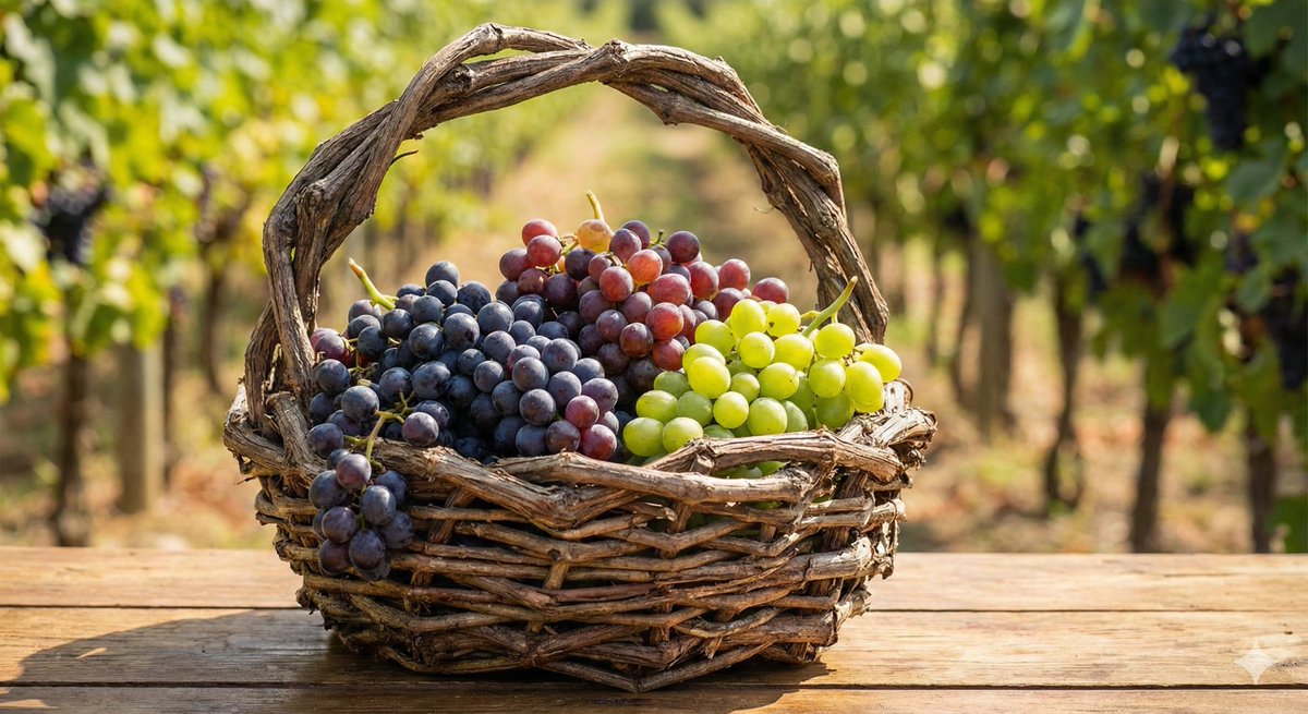 Simple grapes-in-a-basket image prompt — output 1