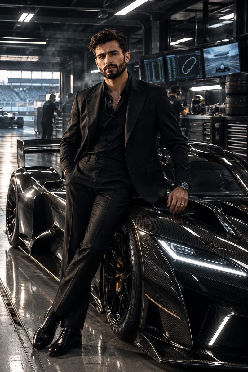 Product Marketing - Futuristic Racing Garage Portrait Prompt — output 1