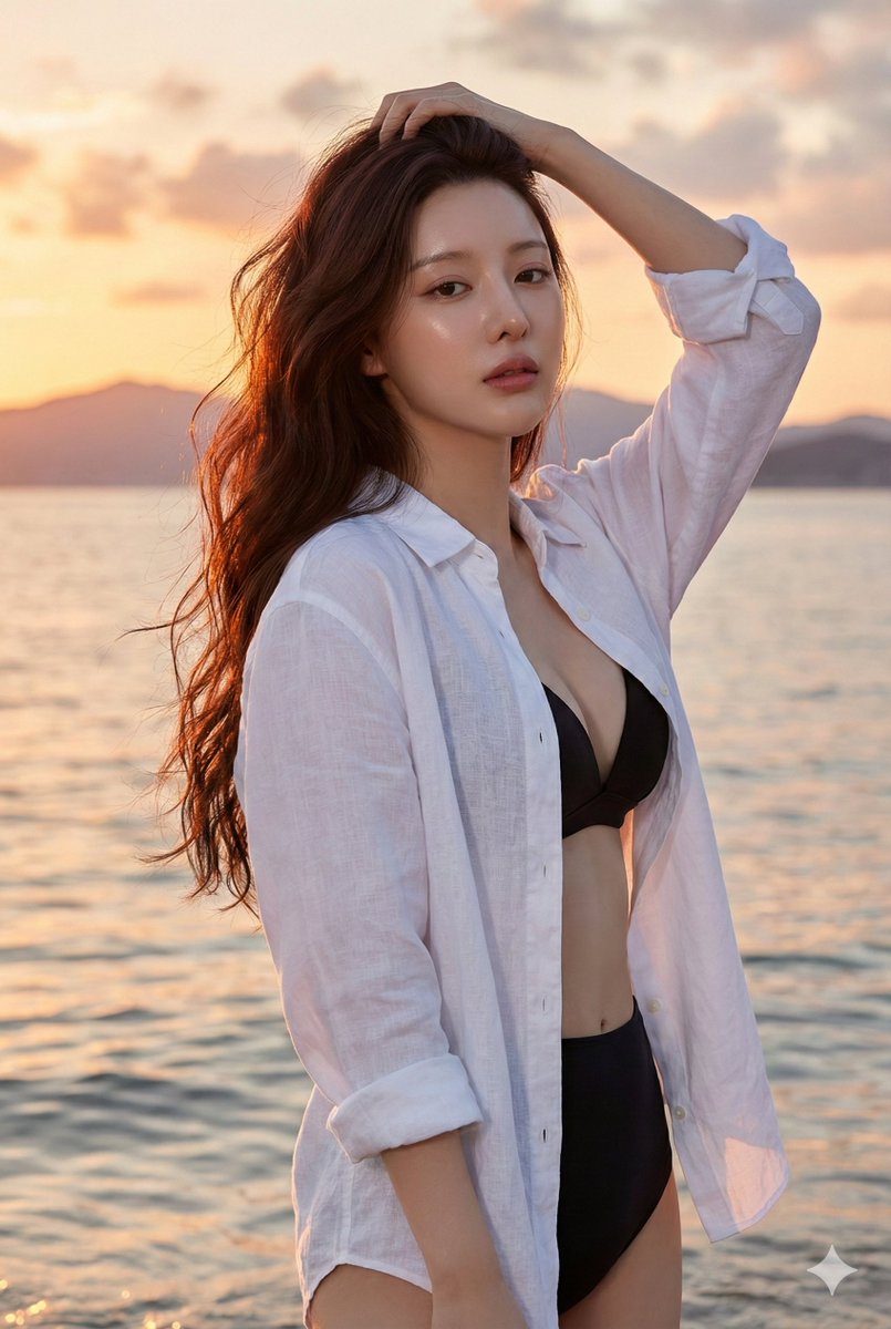 East Asian Woman Beach Portrait at Sunset — output 1