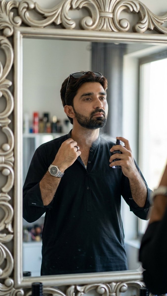 Social Media Post - Stylish Man Perfume Mirror Portrait — output 1