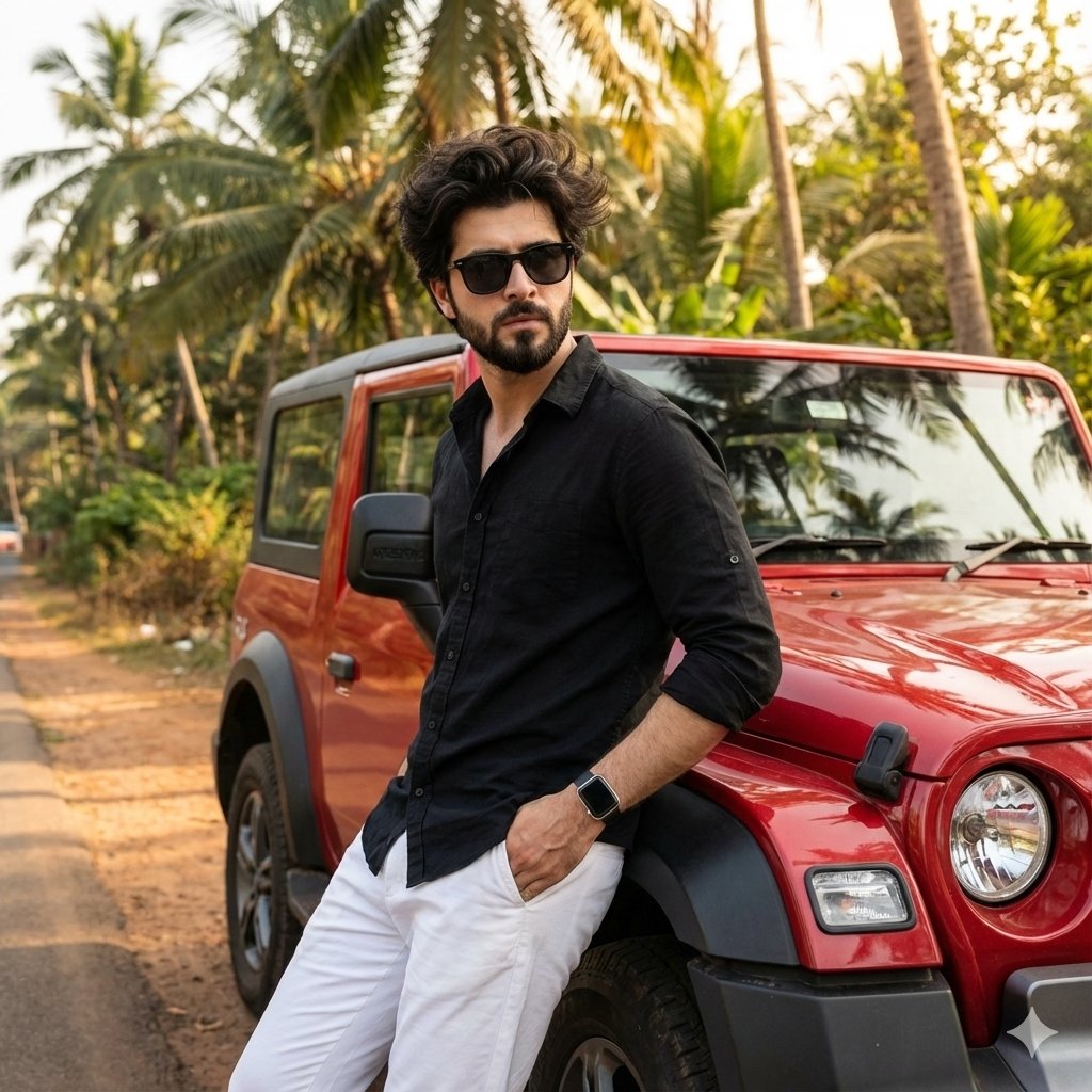 Cinematic Outdoor Lifestyle Portrait with SUV — output 1