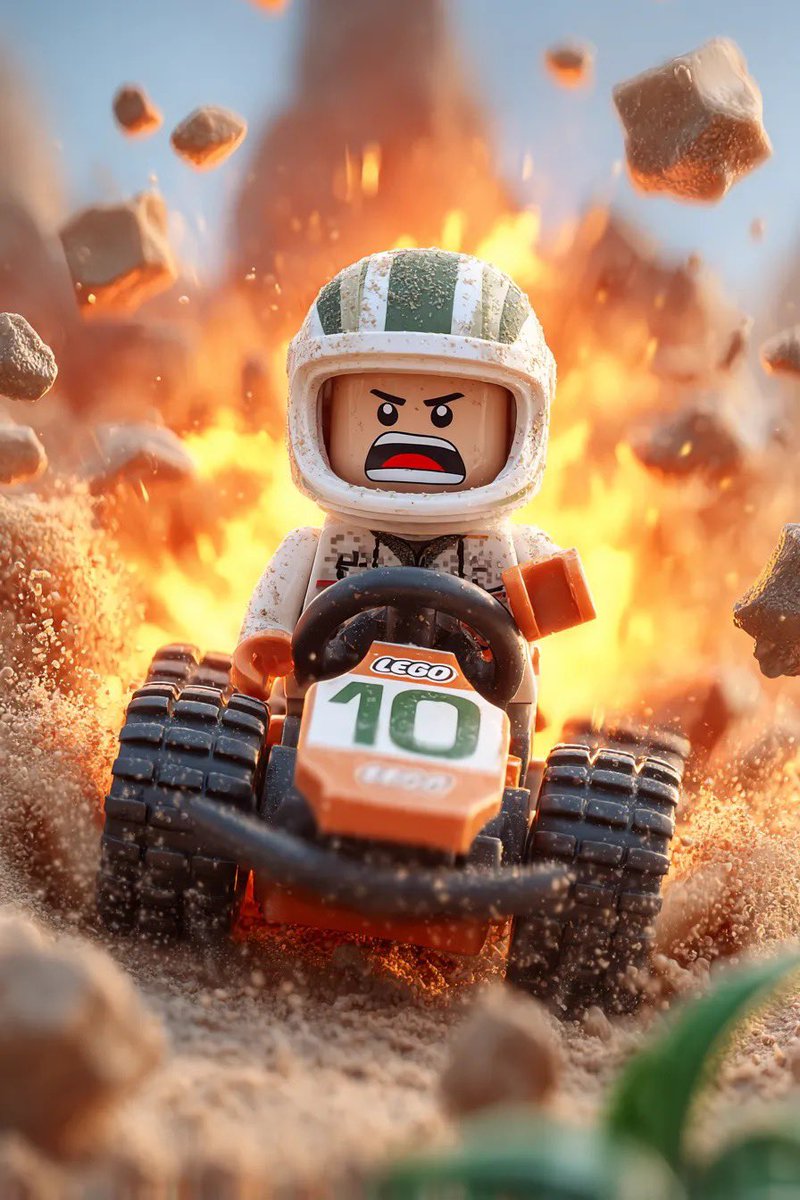 Comic / Storyboard - Lego Racer on Exploding Volcano Slope — output 1