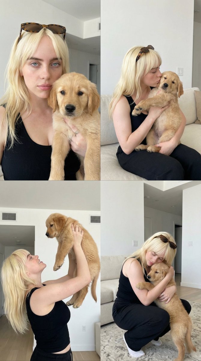 2x2 Collage of Woman with Golden Retriever Puppy — output 1