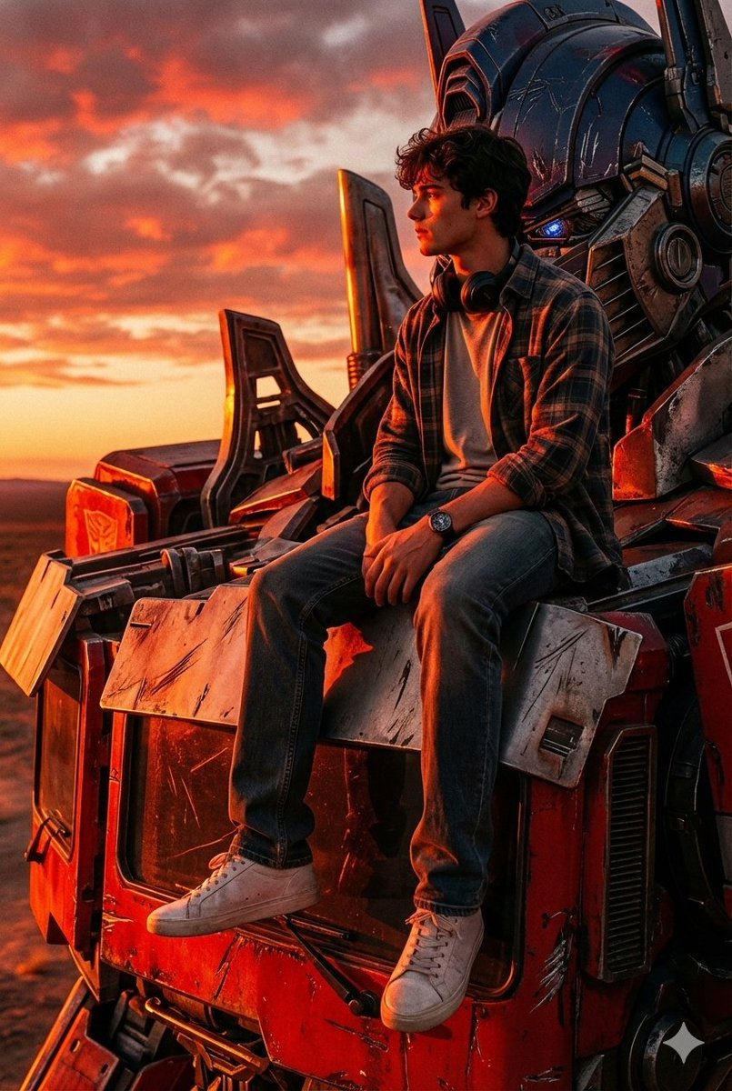 Colossal Optimus Prime and Human Cinematic Photo Prompt — output 1