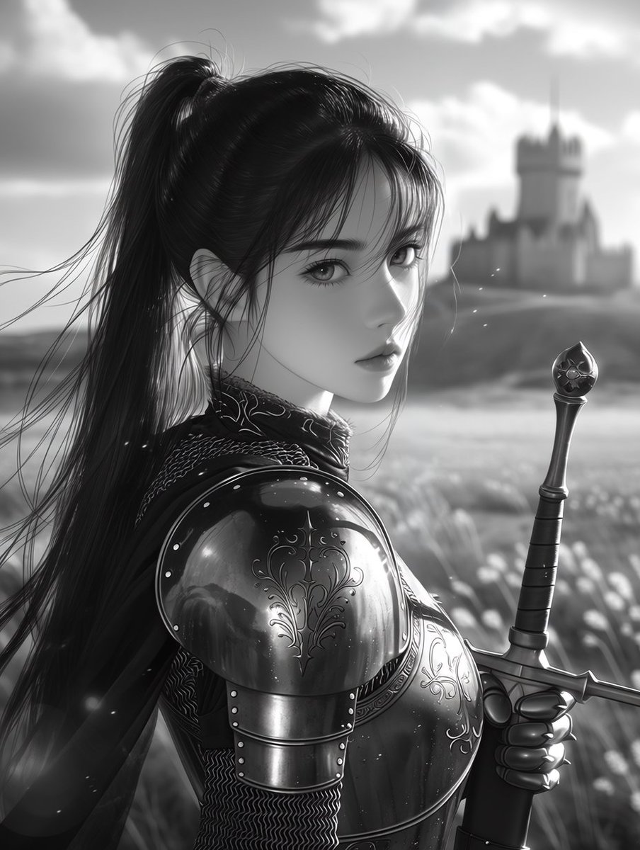 Profile / Avatar - Monochrome Female Knight Portrait — output 1