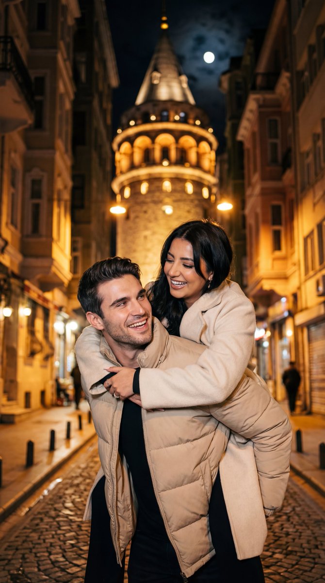 Romantic Nighttime Piggyback in front of Galata Tower — output 1