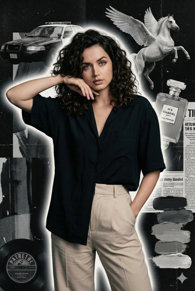 Product Marketing - Cinematic Grunge Collage Portrait of Ana de Armas — output 1