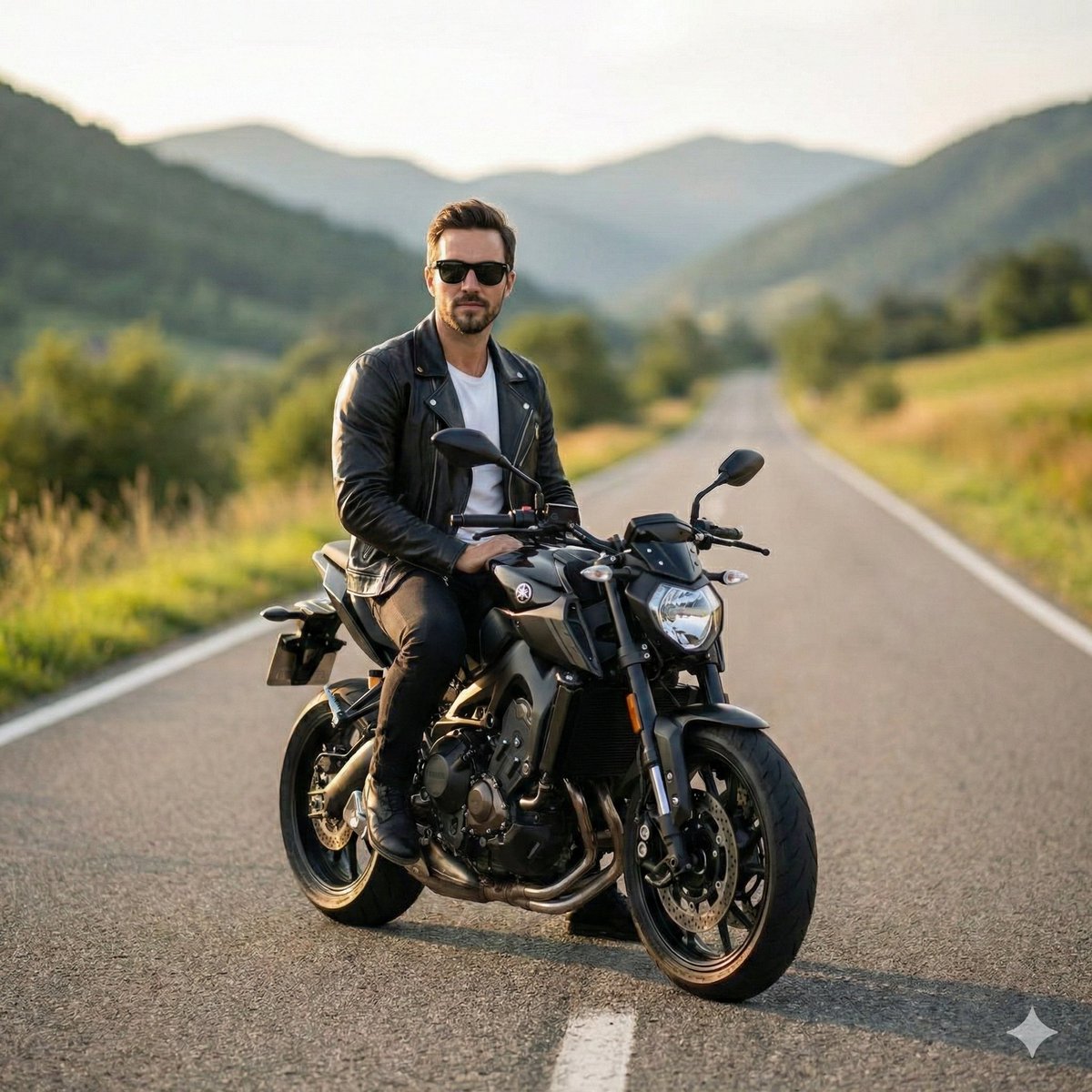 Product Marketing - Cinematic Portrait of Man on Modern Motorbike — output 1