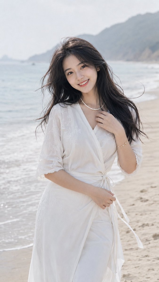 Social Media Post - East Asian Woman Seaside Portrait — output 1