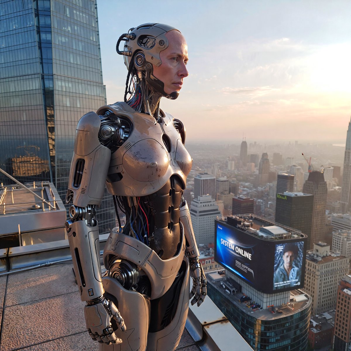 Ultra-Realistic Humanoid Robot on Rooftop — output 1