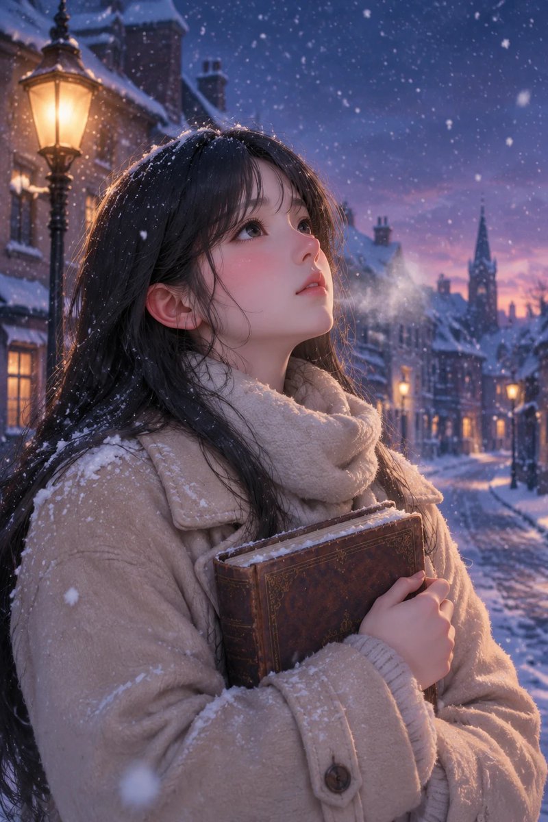 YouTube Thumbnail - Anime Girl in Snowy European Street — output 1