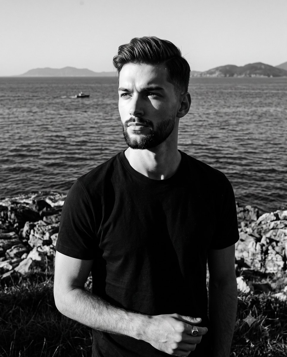 Profile / Avatar - Cinematic B&W Coastal Male Portrait — output 1