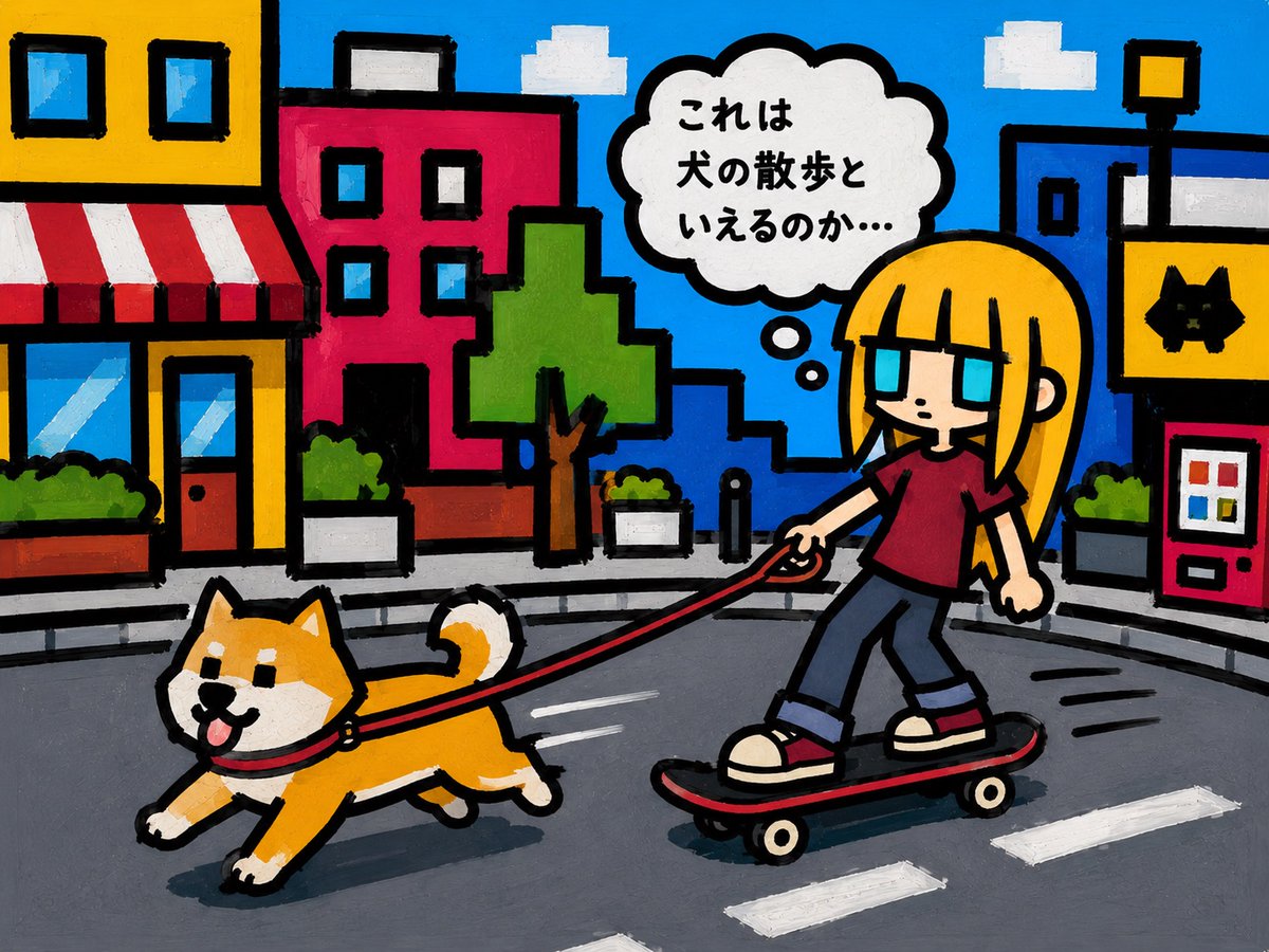 Comic / Storyboard - Cartoon Girl Skateboarding With Dog — output 1