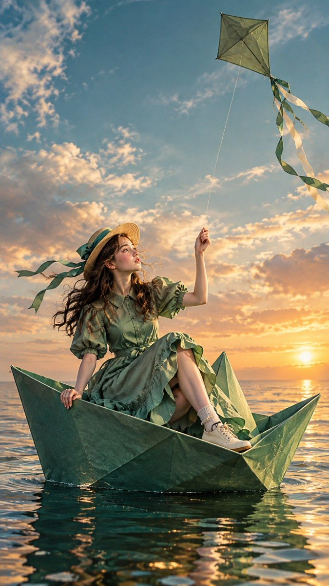 Social Media Post - Dreamy Paper Boat Kite Scene — output 1