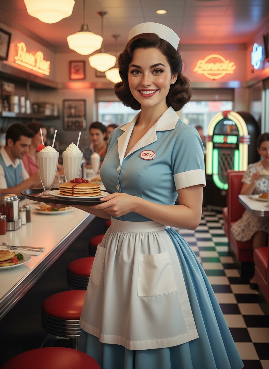 Comic / Storyboard - 1950s American Diner Waitress — output 1