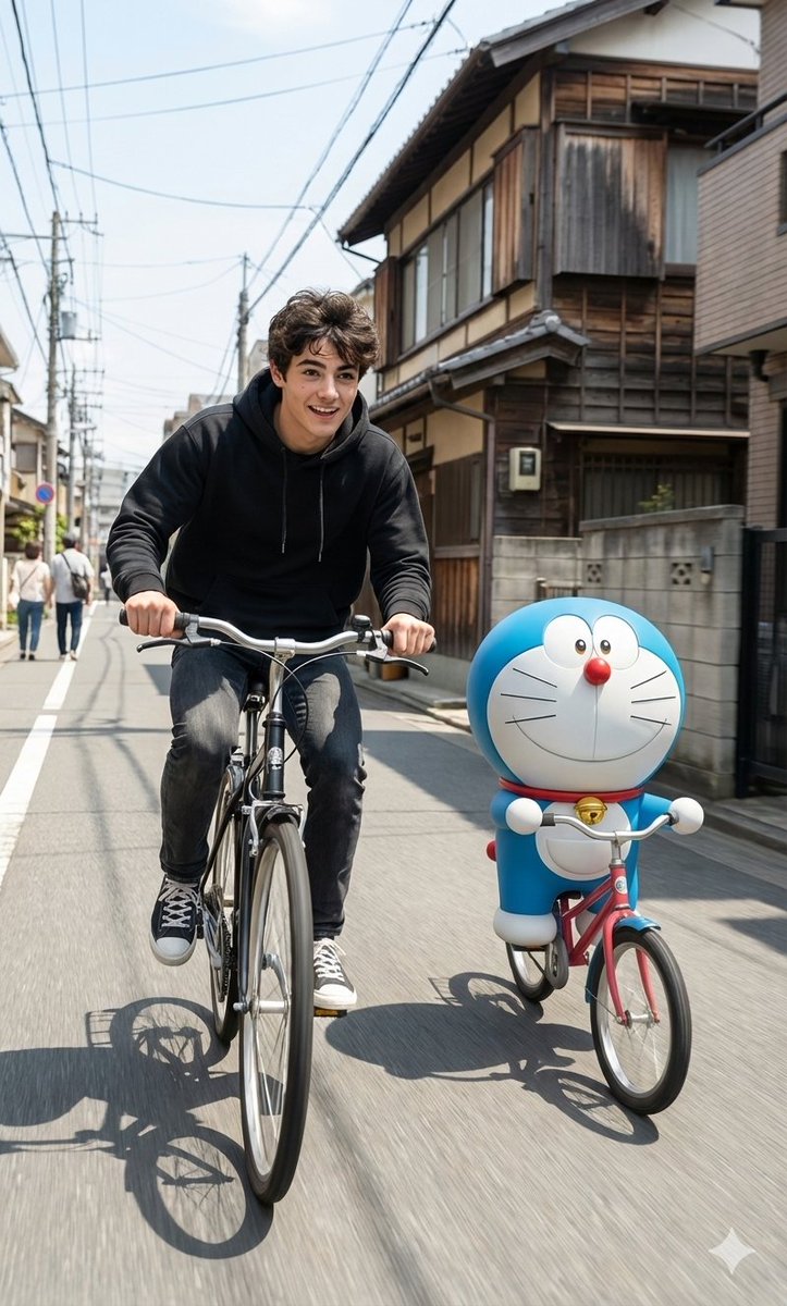 Cinematic Realism with Cartoon Character on Bicycle — output 1