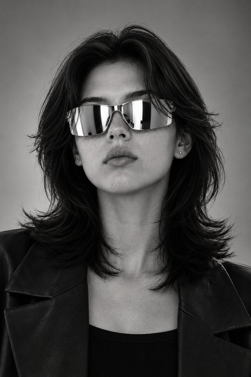 Profile / Avatar - Futuristic Mirrored Sunglasses Monochrome Portrait — output 1
