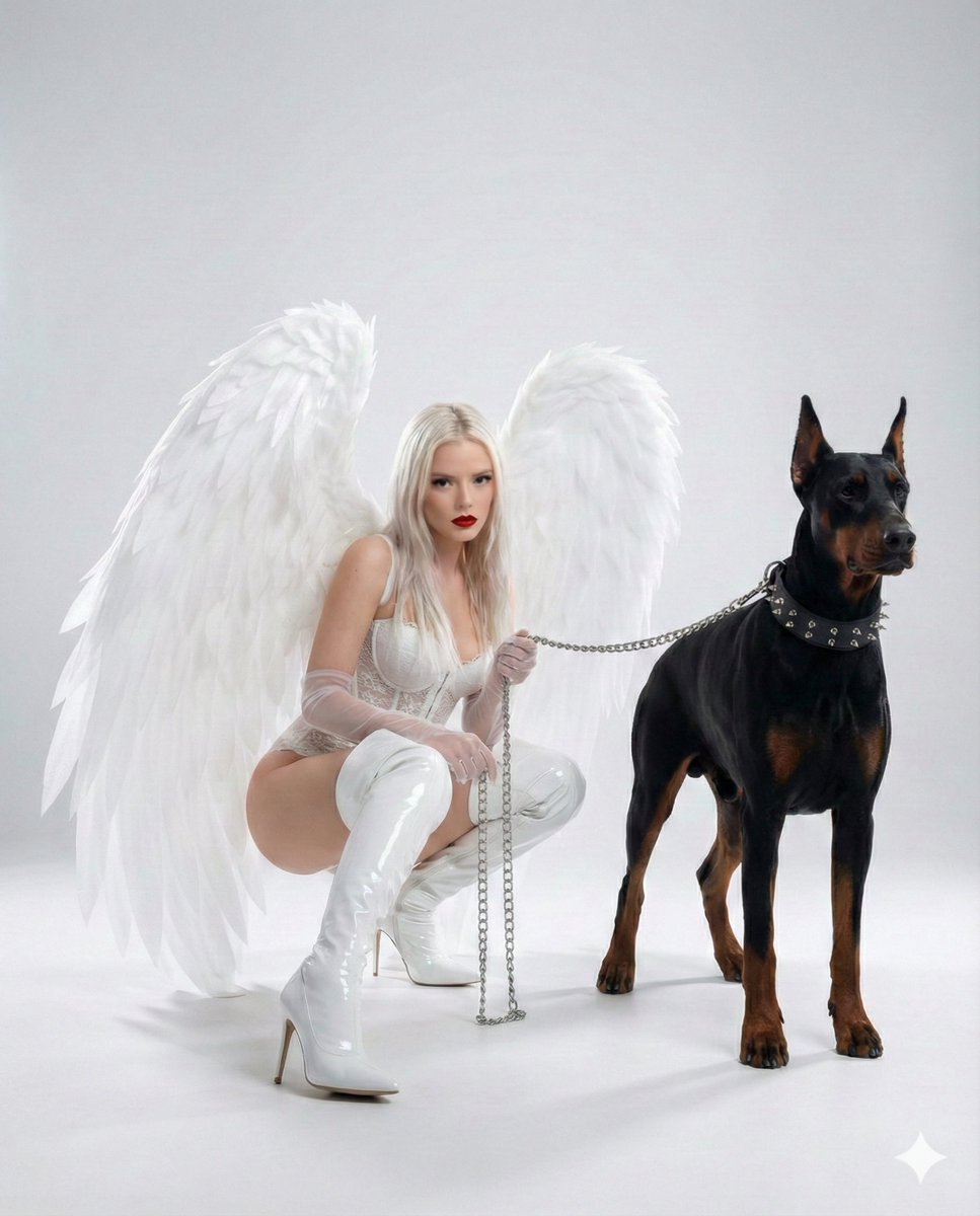 Product Marketing - Dark Glamour Fashion Editorial with Wings and Doberman — output 1