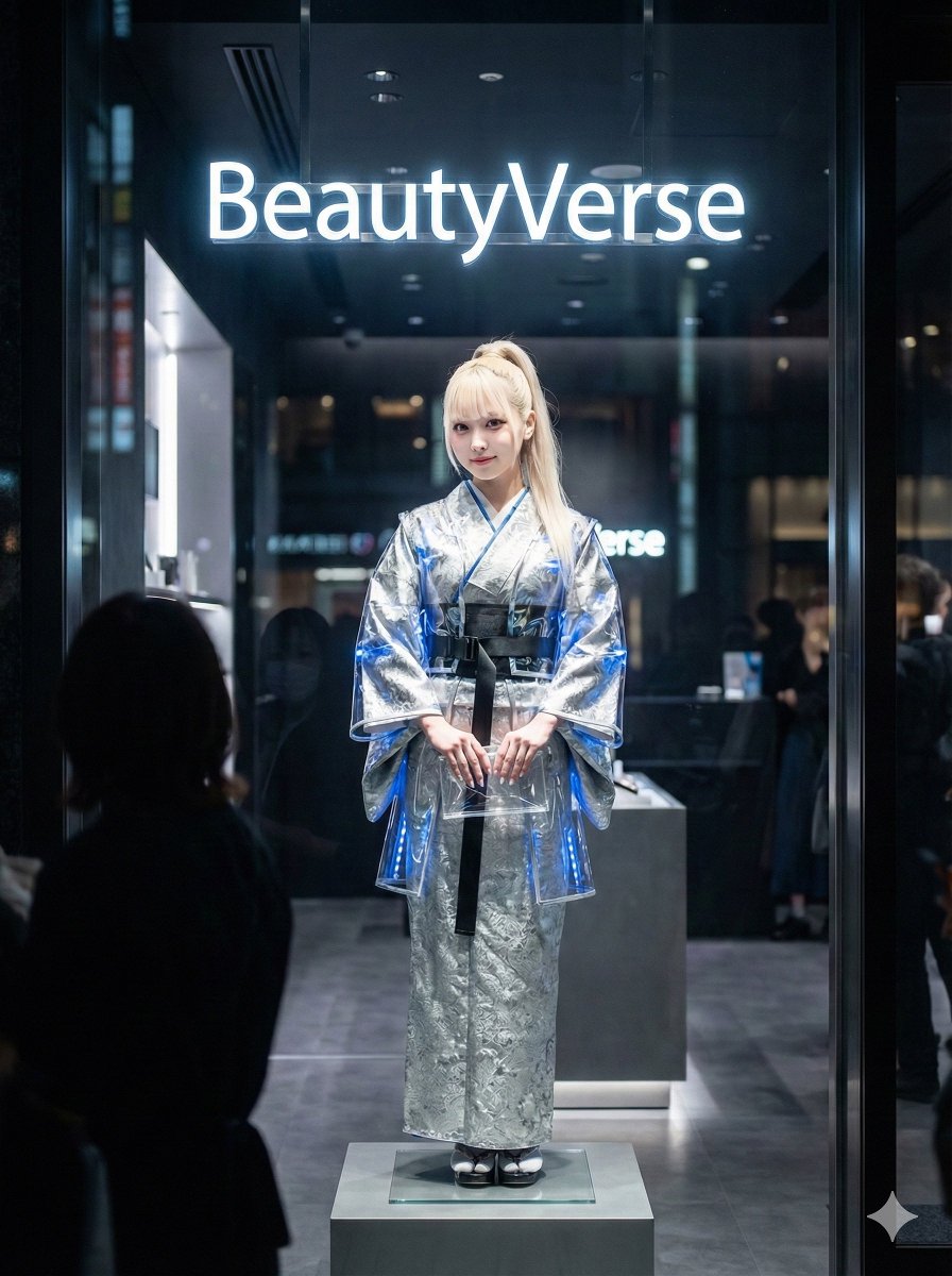 Product Marketing - Futuristic Deconstructed Neo-Kimono Couture in a Display Window — output 1