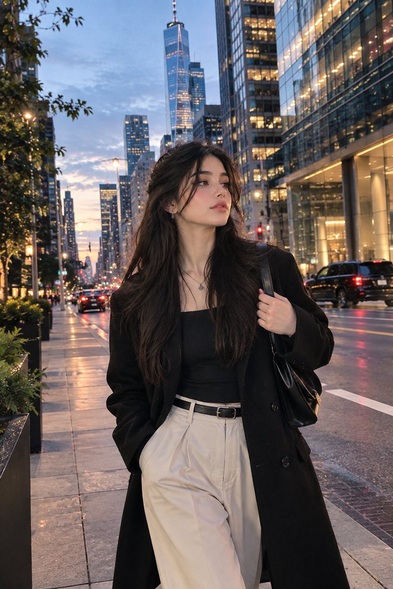 Social Media Post - NYC Blue Hour Street Style Portrait — output 1