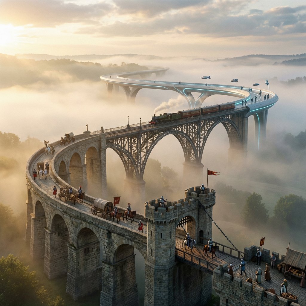 Evolutionary Bridge Cinematic Shot Prompt — output 1