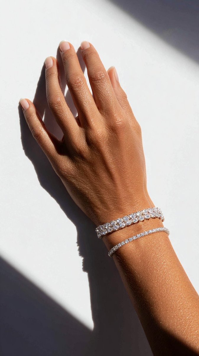 Hyper-realistic photo of a hand with diamond bracelets — output 1