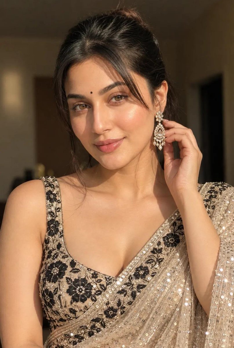 Profile / Avatar - South Asian Woman in Champagne-Gold Saree Portrait — output 1