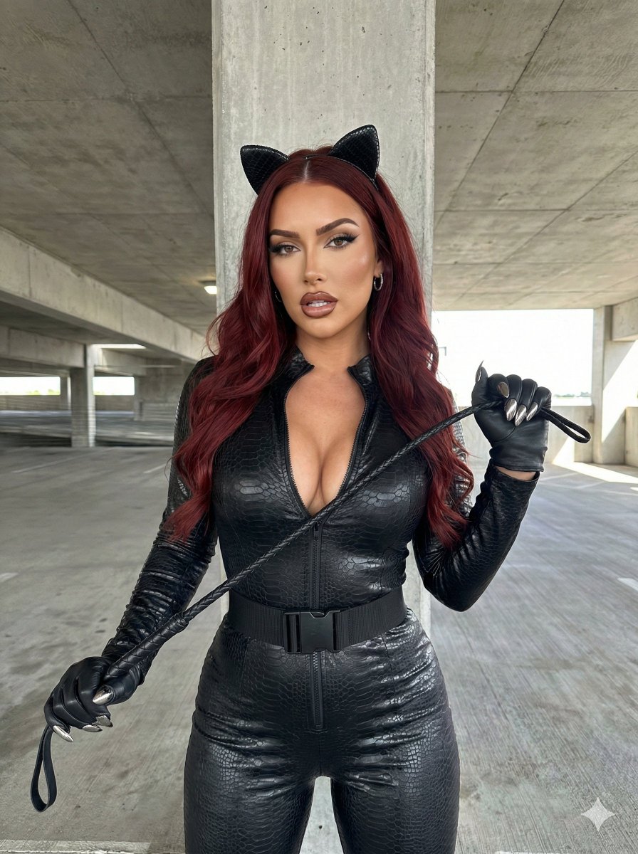 Product Marketing - Bad Girl Latex Jumpsuit in Parking Garage — output 1